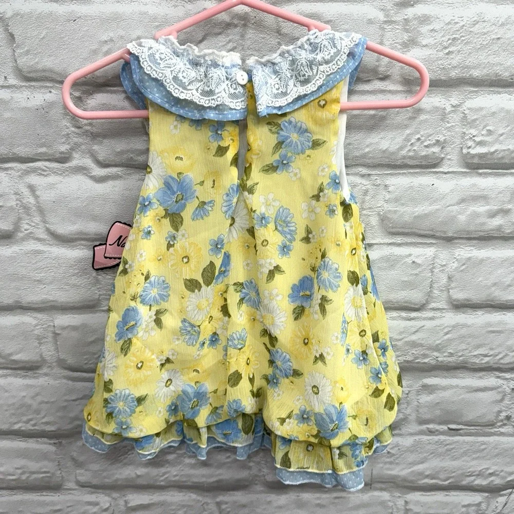 New Nannette Floral Yellow Dress Pink 18m  Baby Girls Lace Ruffled Summer Dress‎